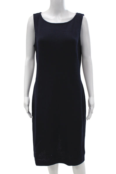 St. John Caviar Womens Sheath Tank Dress Dark Blue Knit Zip Round Neck Size 10