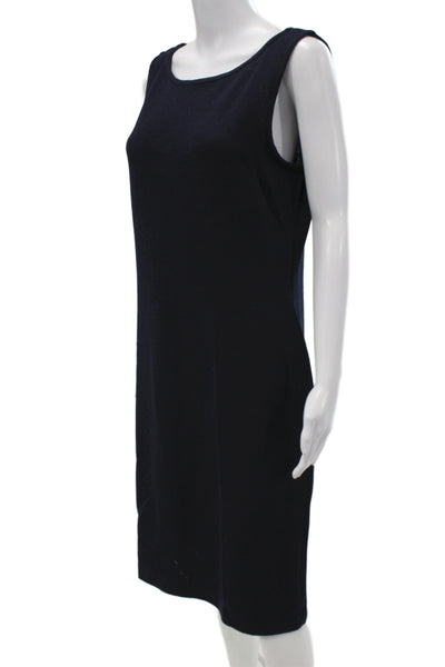 St. John Caviar Womens Sheath Tank Dress Dark Blue Knit Zip Round Neck Size 10