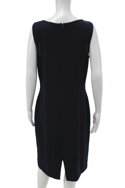 St. John Caviar Womens Sheath Tank Dress Dark Blue Knit Zip Round Neck Size 10
