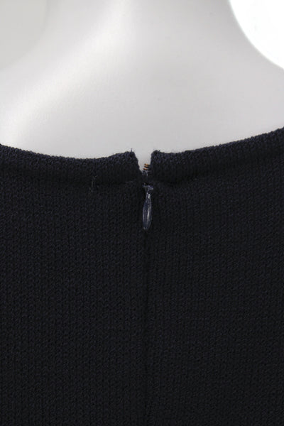 St. John Caviar Womens Sheath Tank Dress Dark Blue Knit Zip Round Neck Size 10