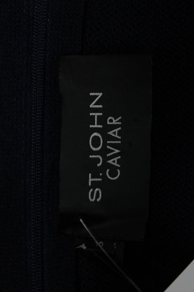 St. John Caviar Womens Sheath Tank Dress Dark Blue Knit Zip Round Neck Size 10