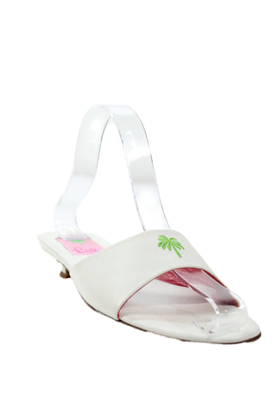 Lilly Pulitzer Womens Kitten Heel Single Strap Palm Tree Slide Sandals White 7B