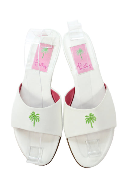 Lilly Pulitzer Womens Kitten Heel Single Strap Palm Tree Slide Sandals White 7B