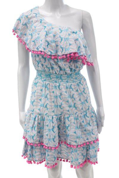 Lilly Pulitzer Womens Sundress Light Blue Floral Cotton Above Knee Size 2XS