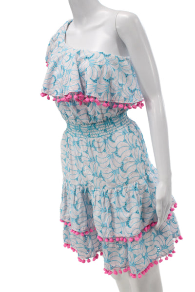 Lilly Pulitzer Womens Sundress Light Blue Floral Cotton Above Knee Size 2XS