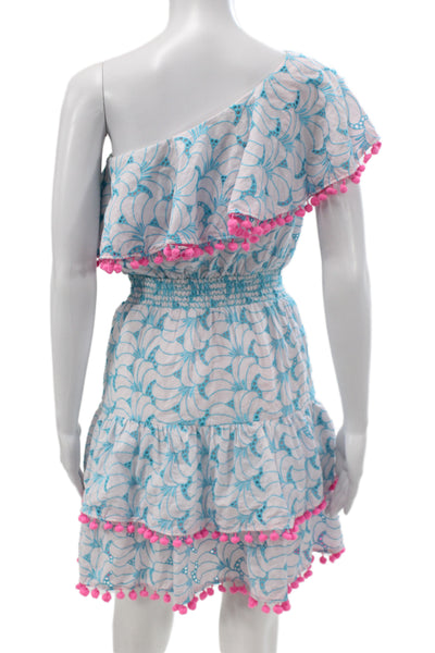 Lilly Pulitzer Womens Sundress Light Blue Floral Cotton Above Knee Size 2XS