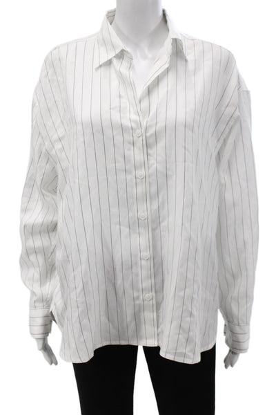 Babaton Unisex Point Collar Striped Lyocell Button-Up Long Sleeve White Size XS
