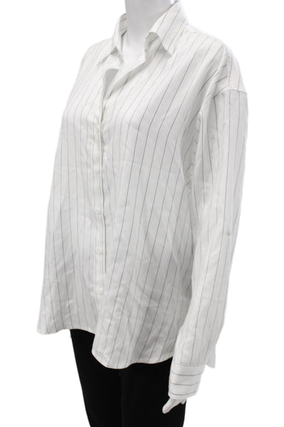 Babaton Unisex Point Collar Striped Lyocell Button-Up Long Sleeve White Size XS