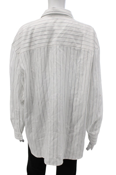 Babaton Unisex Point Collar Striped Lyocell Button-Up Long Sleeve White Size XS