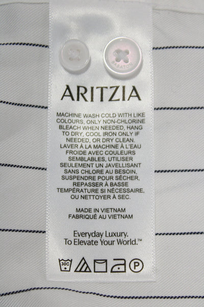 Babaton Unisex Point Collar Striped Lyocell Button-Up Long Sleeve White Size XS