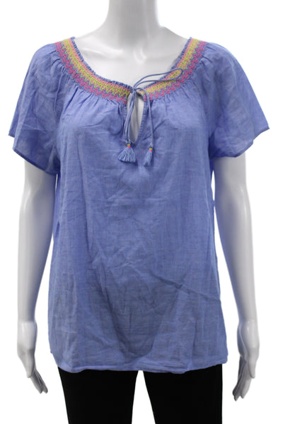 Vineyard Vines Women Tunic Blouse Blue Cotton Short Sleeve Size M