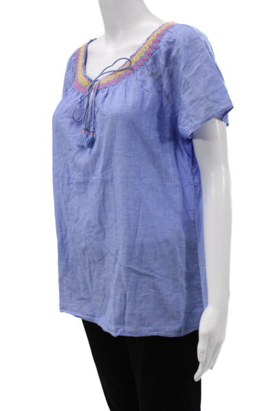 Vineyard Vines Women Tunic Blouse Blue Cotton Short Sleeve Size M