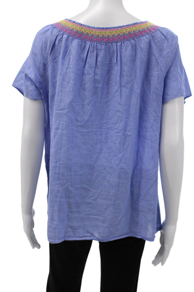 Vineyard Vines Women Tunic Blouse Blue Cotton Short Sleeve Size M