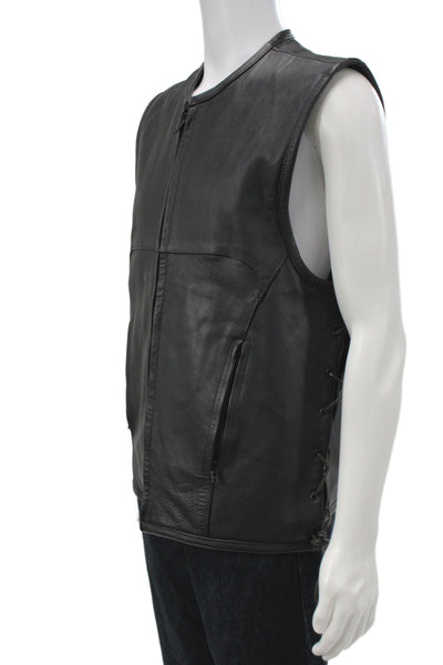 Unik Premium Mens Biker Genuine Leather Vest Black Zip Size XL