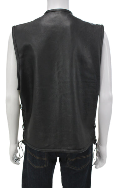 Unik Premium Mens Biker Genuine Leather Vest Black Zip Size XL