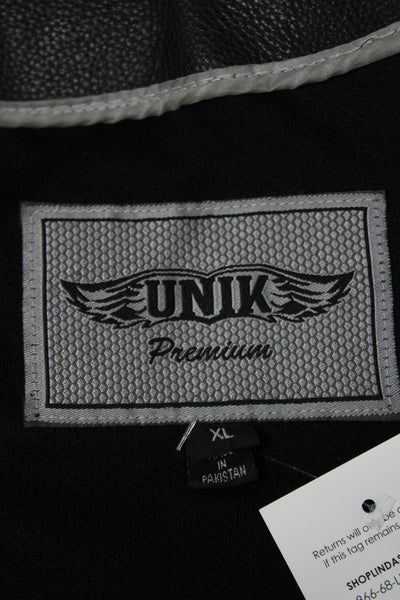 Unik Premium Mens Biker Genuine Leather Vest Black Zip Size XL