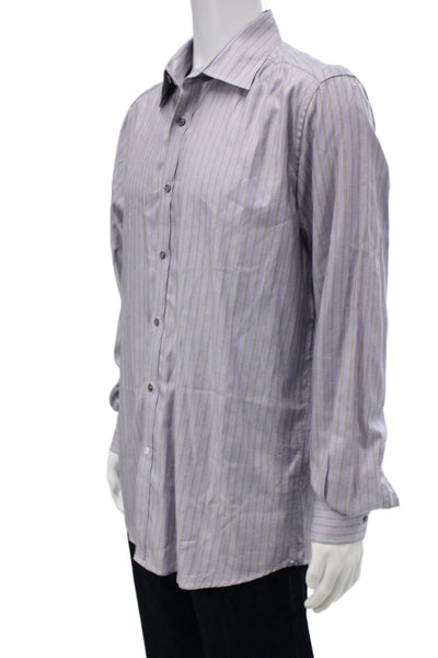 Robert Graham Mens Striped Purple Point Collar Dress Shirt Long Sleeve Size 17