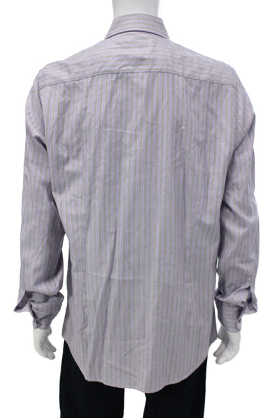 Robert Graham Mens Striped Purple Point Collar Dress Shirt Long Sleeve Size 17