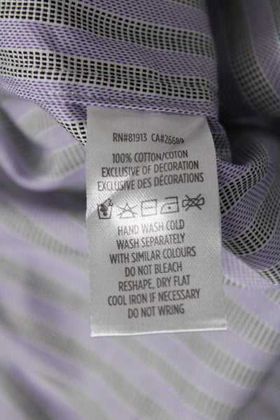 Robert Graham Mens Striped Purple Point Collar Dress Shirt Long Sleeve Size 17