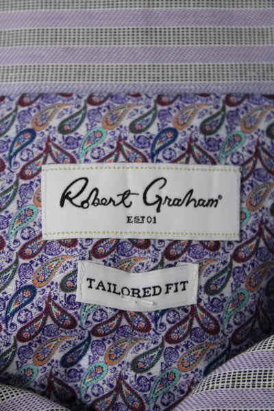 Robert Graham Mens Striped Purple Point Collar Dress Shirt Long Sleeve Size 17