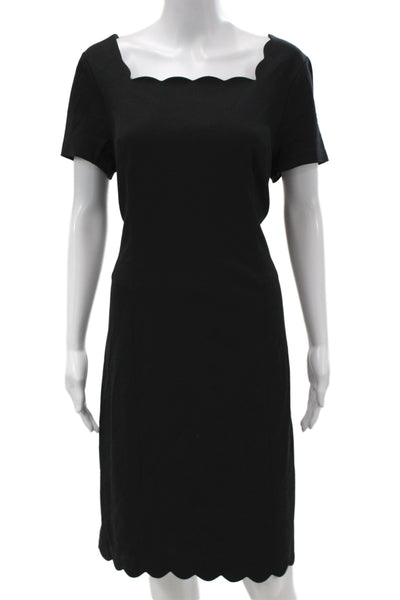 Talbots Women Black Sheath Dress Square Neck Short Sleeve Knee Length Size 12