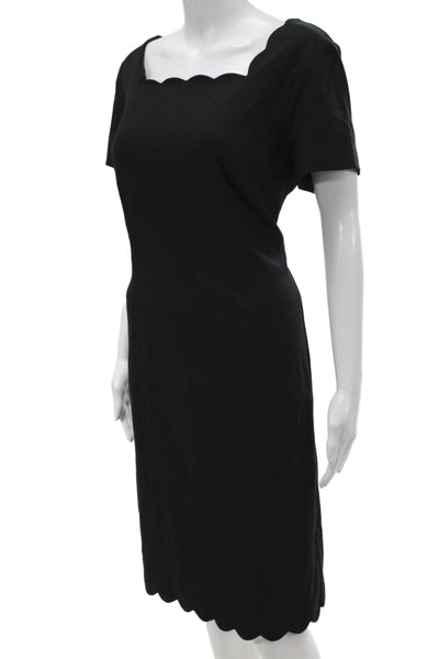 Talbots Women Black Sheath Dress Square Neck Short Sleeve Knee Length Size 12