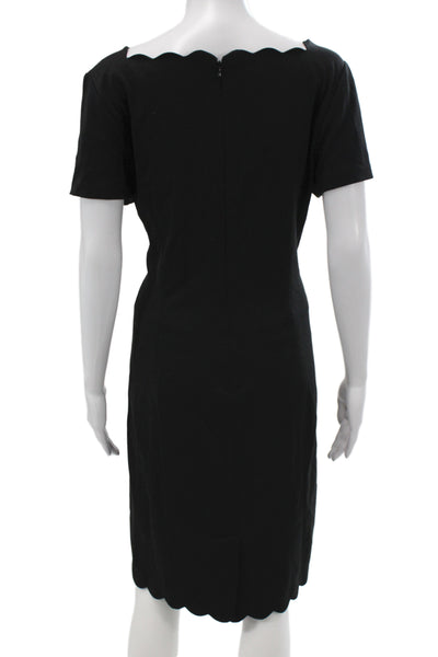 Talbots Women Black Sheath Dress Square Neck Short Sleeve Knee Length Size 12