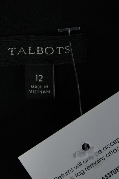 Talbots Women Black Sheath Dress Square Neck Short Sleeve Knee Length Size 12