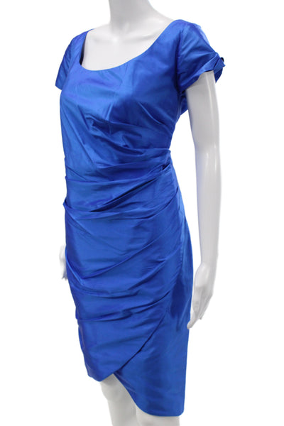 Marisa Baratelli Womens Sheath Dress Blue Thai Silk Short Sleeve Size 14