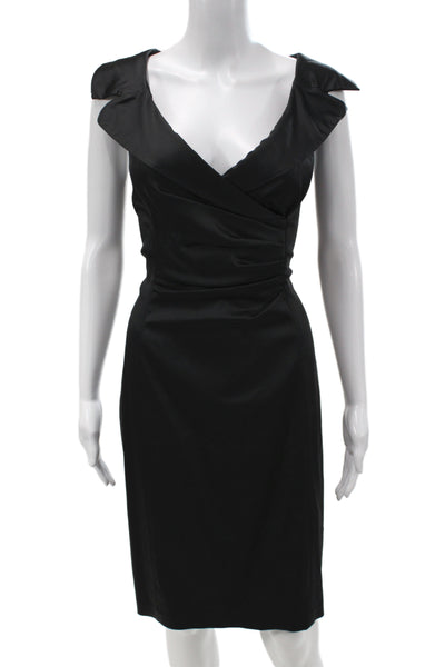 Kay Unger Women Sheath Wrap Black V-Neck Sleeveless Zip Dress Size 12