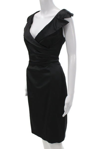 Kay Unger Women Sheath Wrap Black V-Neck Sleeveless Zip Dress Size 12