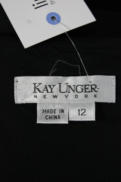 Kay Unger Women Sheath Wrap Black V-Neck Sleeveless Zip Dress Size 12