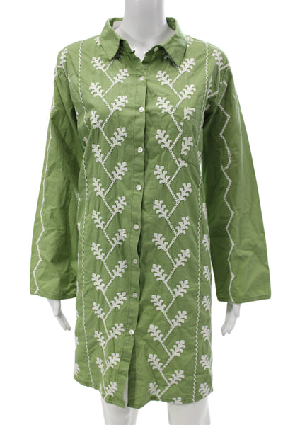 Julia Amory Womens Shirt Dress Green Cotton Long Sleeve Button Boho Size XL