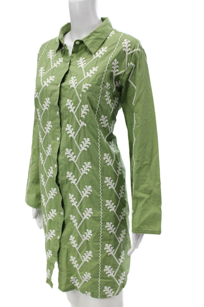 Julia Amory Womens Shirt Dress Green Cotton Long Sleeve Button Boho Size XL