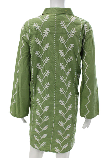 Julia Amory Womens Shirt Dress Green Cotton Long Sleeve Button Boho Size XL