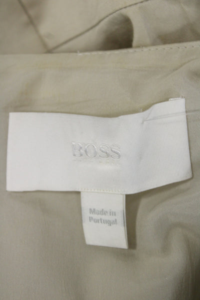 BOSS Women Sheath Pencil Dress Beige V-Neck Short Sleeve Zip Cotton Size 12