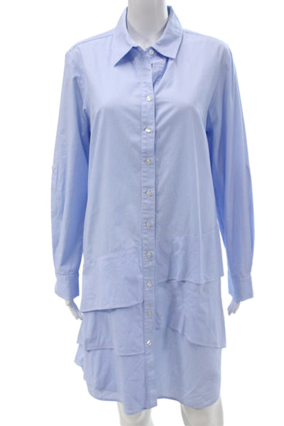 Finley Women Light Blue Striped Cotton Shirt Dress Long Sleeve Collared Size L