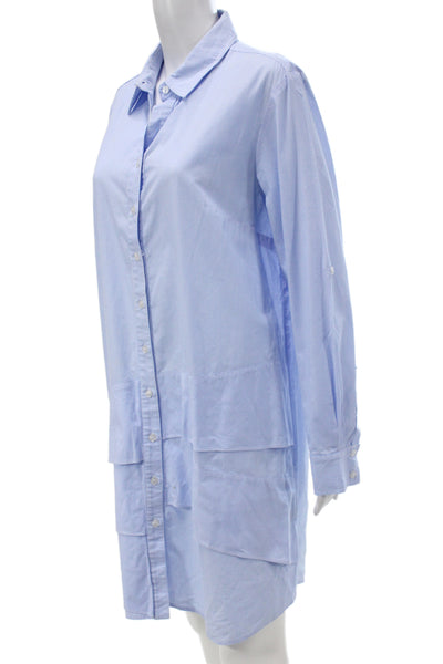 Finley Women Light Blue Striped Cotton Shirt Dress Long Sleeve Collared Size L