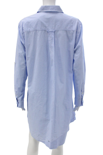 Finley Women Light Blue Striped Cotton Shirt Dress Long Sleeve Collared Size L