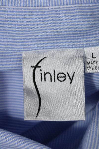 Finley Women Light Blue Striped Cotton Shirt Dress Long Sleeve Collared Size L