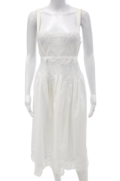 J Crew Women Sundress White Cotton Square Neck Tie Sleeveless Mid-Calf Size XS
