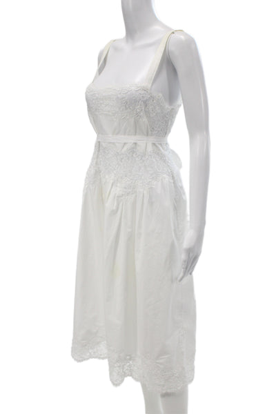 J Crew Women Sundress White Cotton Square Neck Tie Sleeveless Mid-Calf Size XS