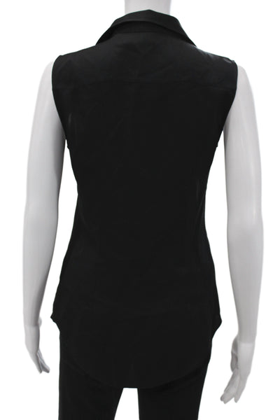 Theory Womens Silk Collared Sleeveless Button Up Blouse Black Size PP