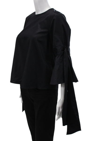 Prose & Poetry Womens Solid Black Round Neck Tie Long Sleeve Blouse Size XS