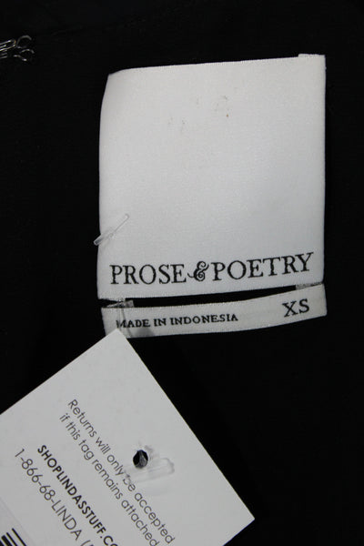 Prose & Poetry Womens Solid Black Round Neck Tie Long Sleeve Blouse Size XS