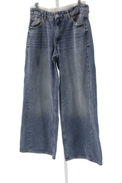 Zara Women Wide-Leg Maternity High Rise Jeans Blue Denim Size 6
