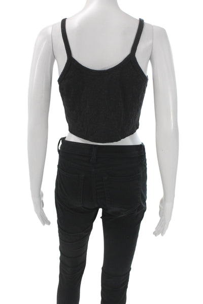 TWENTY MONTREAL Womens Cropped Tank Black Viscose Cotton Blend Size XS