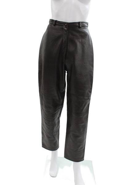 Rocco D'Amelio Unisex Cropped Leather Pants Black Button Solid 80s Fall Size 4