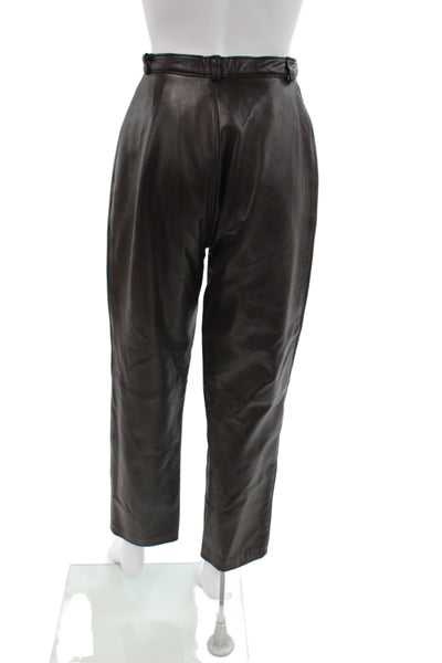 Rocco D'Amelio Unisex Cropped Leather Pants Black Button Solid 80s Fall Size 4