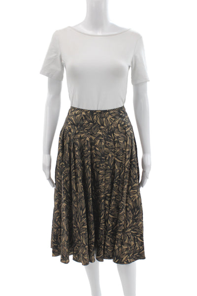 DKNY Women A-Line Flare Silk Floral Skirt Beige Size 6